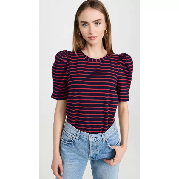 English Factory Womens Stripe Puff Short Sleeve TopNavyRed