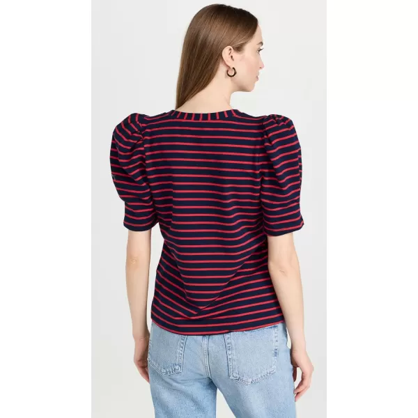 English Factory Womens Stripe Puff Short Sleeve TopNavyRed