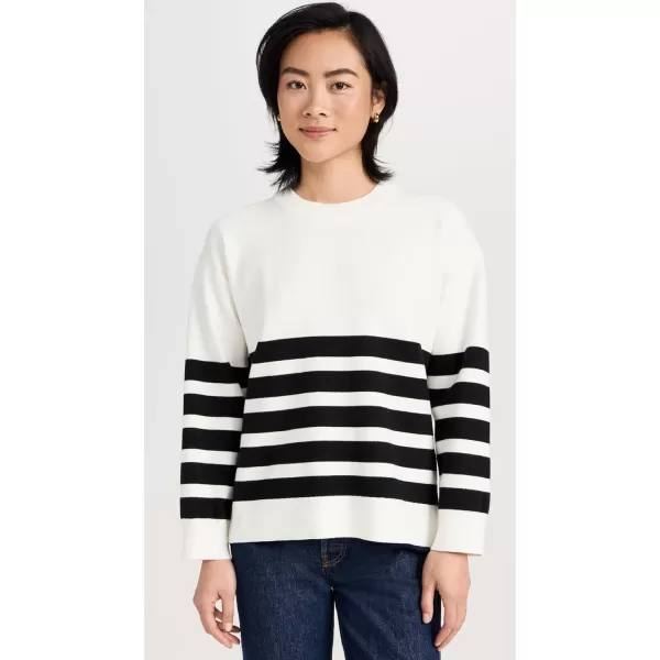 English Factory Womens Stripe Round Neck SweaterIvoryBlack