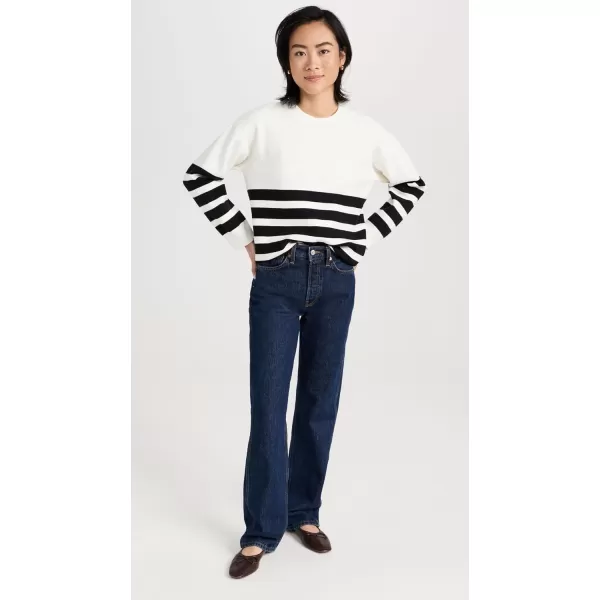 English Factory Womens Stripe Round Neck SweaterIvoryBlack