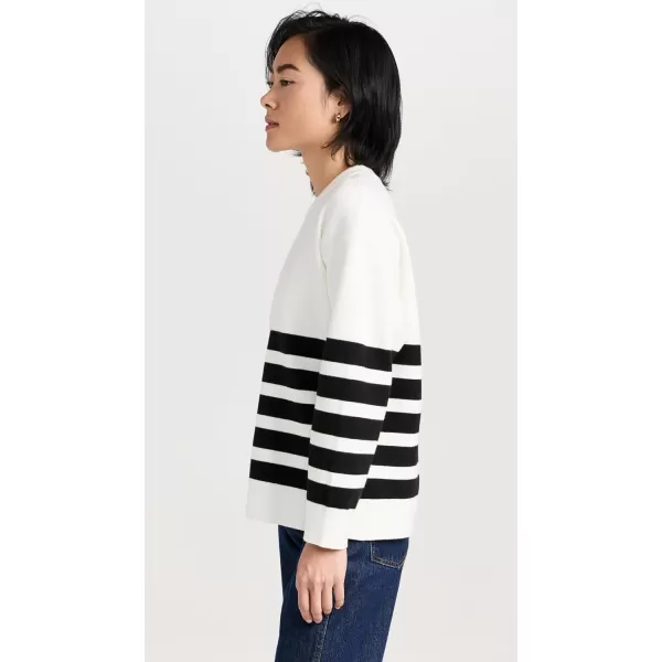 English Factory Womens Stripe Round Neck SweaterIvoryBlack