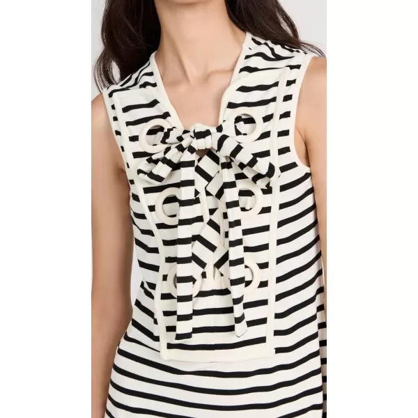 English Factory Womens Striped Knit Lace Up DressWhiteBlack