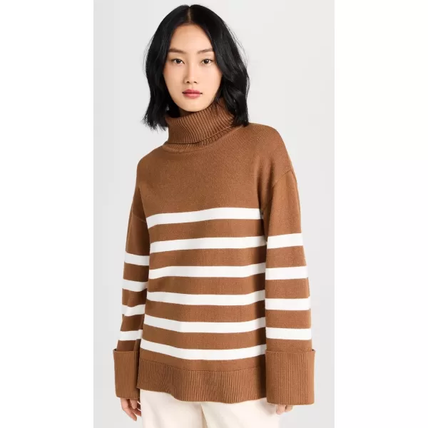 English Factory Womens Turtle Neck Stripe SweaterCamelWhite