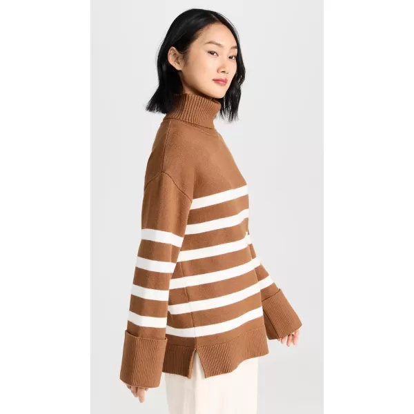 English Factory Womens Turtle Neck Stripe SweaterCamelWhite