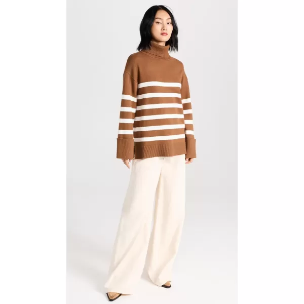 English Factory Womens Turtle Neck Stripe SweaterCamelWhite