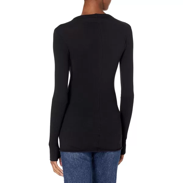 Enza Costa Womens Cashmere Blend Cuffed Crew Top with ThumbholesBlack