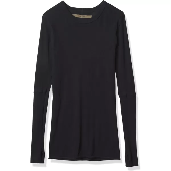 Enza Costa Womens Cashmere Blend Cuffed Crew Top with ThumbholesBlack