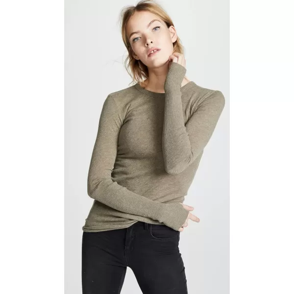 Enza Costa Womens Cashmere Blend Cuffed Crew Top with ThumbholesPebble