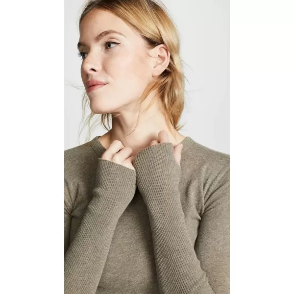 Enza Costa Womens Cashmere Blend Cuffed Crew Top with ThumbholesPebble