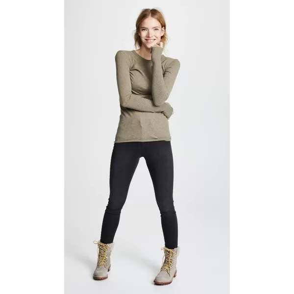 Enza Costa Womens Cashmere Blend Cuffed Crew Top with ThumbholesPebble