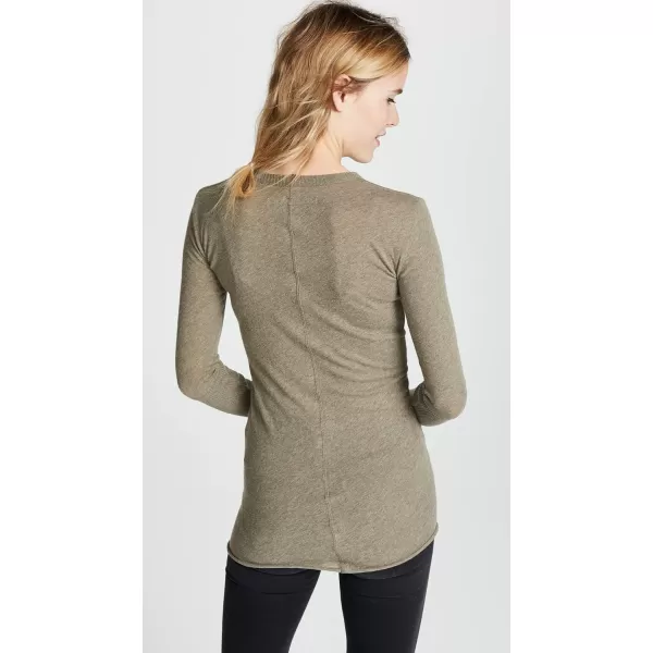 Enza Costa Womens Cashmere Blend Cuffed Crew Top with ThumbholesPebble