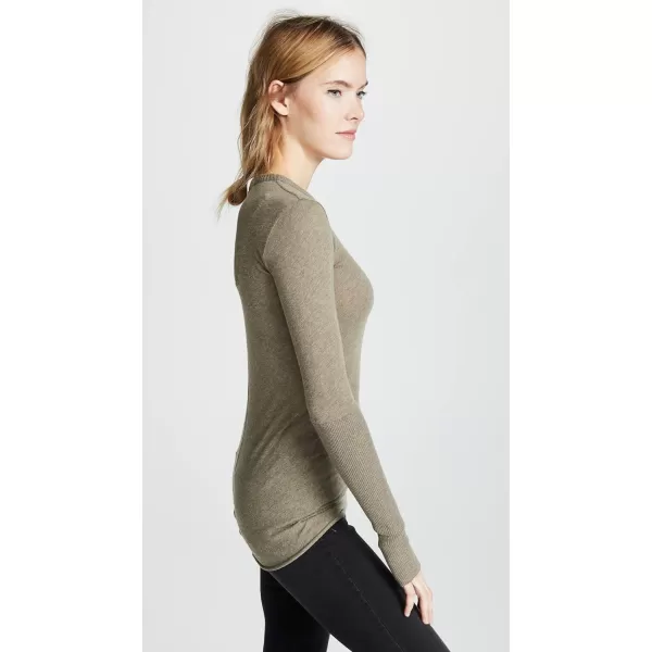 Enza Costa Womens Cashmere Blend Cuffed Crew Top with ThumbholesPebble