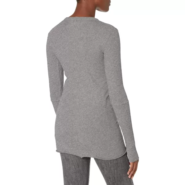 Enza Costa Womens Cashmere Blend Cuffed Crew Top with ThumbholesSmoke