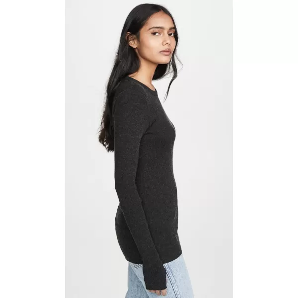 Enza Costa Womens Cashmere Thermal Long Sleeve Cuffed Crew Top with ThumbholesCharcoal