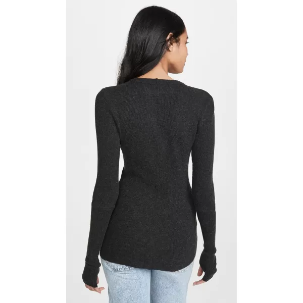 Enza Costa Womens Cashmere Thermal Long Sleeve Cuffed Crew Top with ThumbholesCharcoal