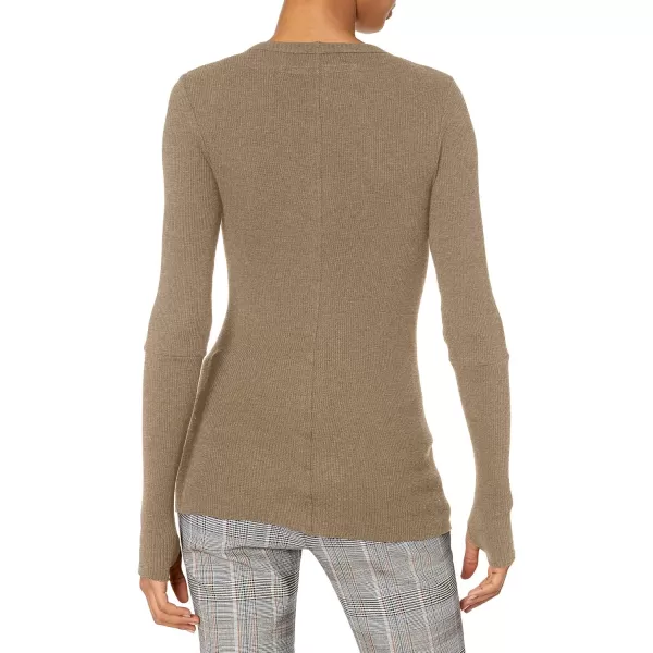 Enza Costa Womens Cashmere Thermal Long Sleeve Cuffed Crew Top with ThumbholesPebble