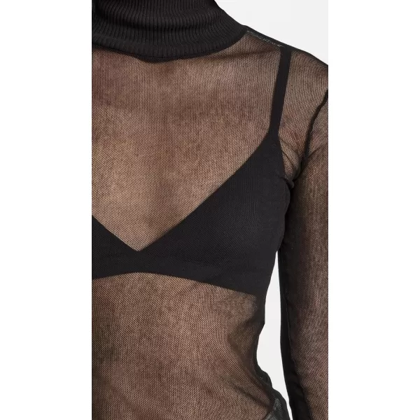 Enza Costa Womens Cotton Mesh Cuffed TurtleneckBlack