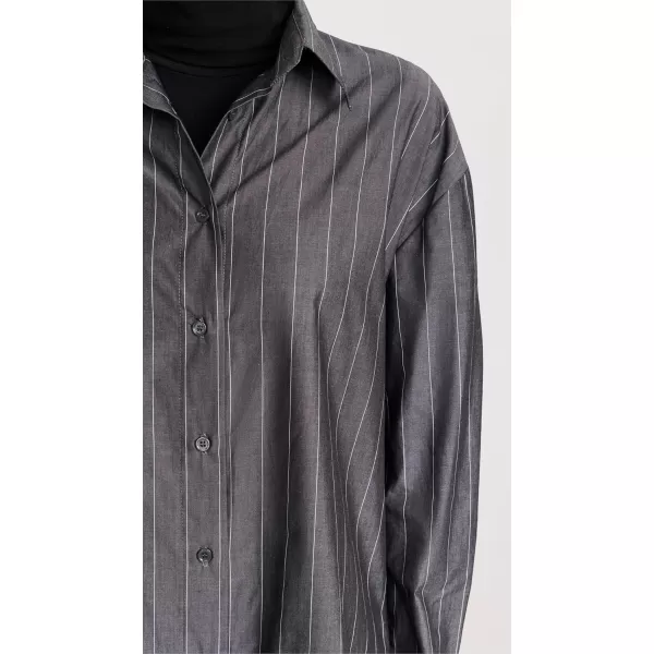 Enza Costa Womens Cotton Mini ShirtdressCharcoal Pinstripe