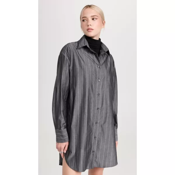 Enza Costa Womens Cotton Mini ShirtdressCharcoal Pinstripe