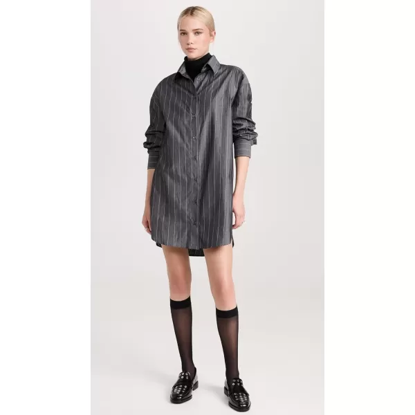 Enza Costa Womens Cotton Mini ShirtdressCharcoal Pinstripe