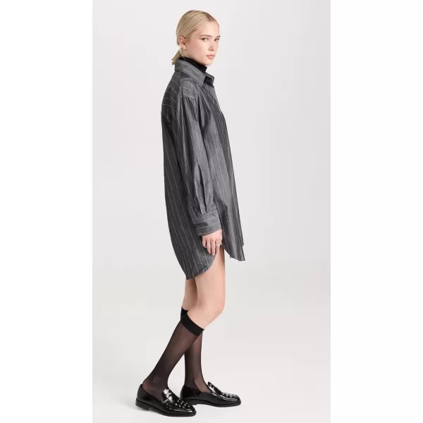 Enza Costa Womens Cotton Mini ShirtdressCharcoal Pinstripe