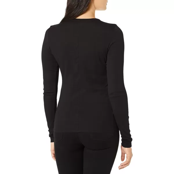 Enza Costa Womens Essential Supima Cotton Bold Long Sleeve Crew Neck TopBlack