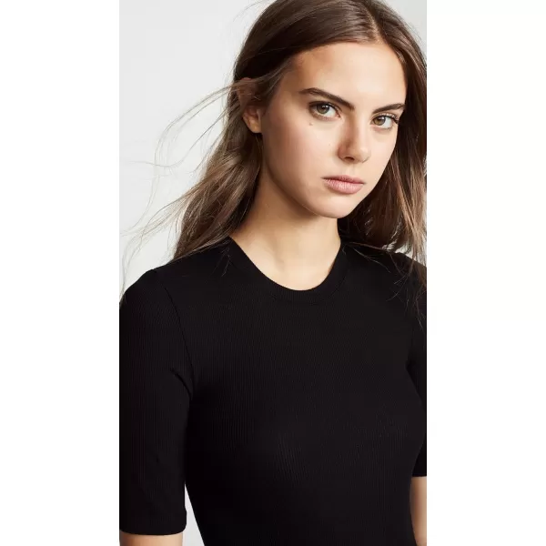 Enza Costa Womens Rib Fitted Half Sleeve Crew Neck TopBlack