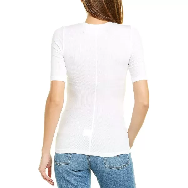 Enza Costa Womens Rib Fitted Half Sleeve Crew Neck TopWhite