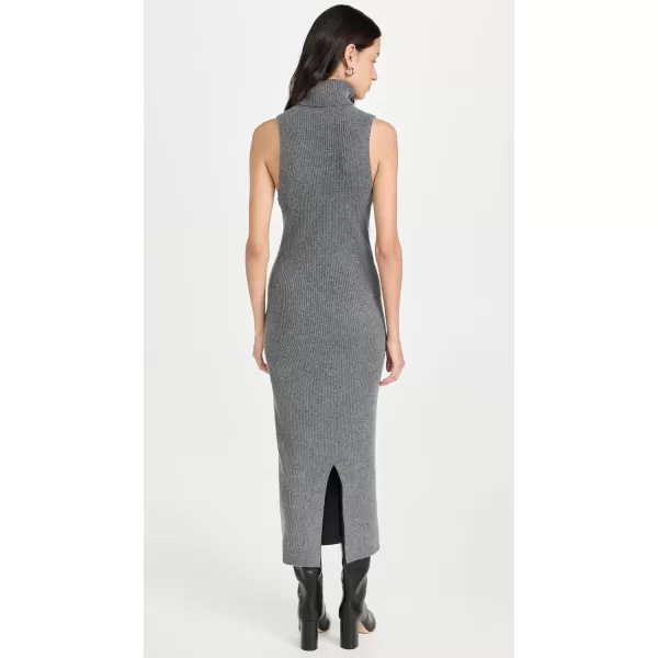 Enza Costa Womens Rib Sleeveless Turtleneck Sweater DressHeather Grey