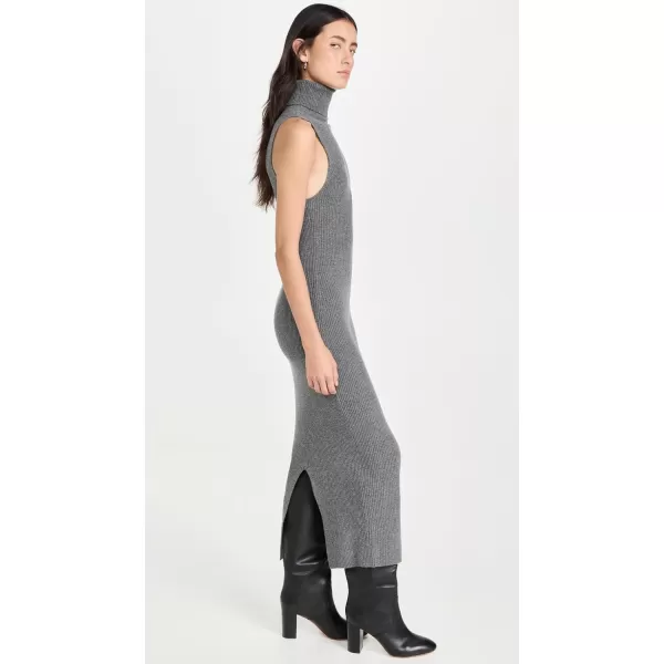 Enza Costa Womens Rib Sleeveless Turtleneck Sweater DressHeather Grey