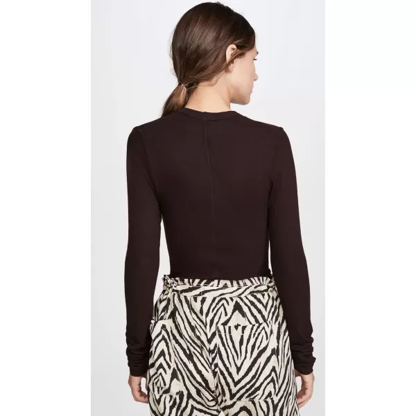 Enza Costa Womens Stretch Silk Rib Fitted Long Sleeve UNeck TopBitter Brown