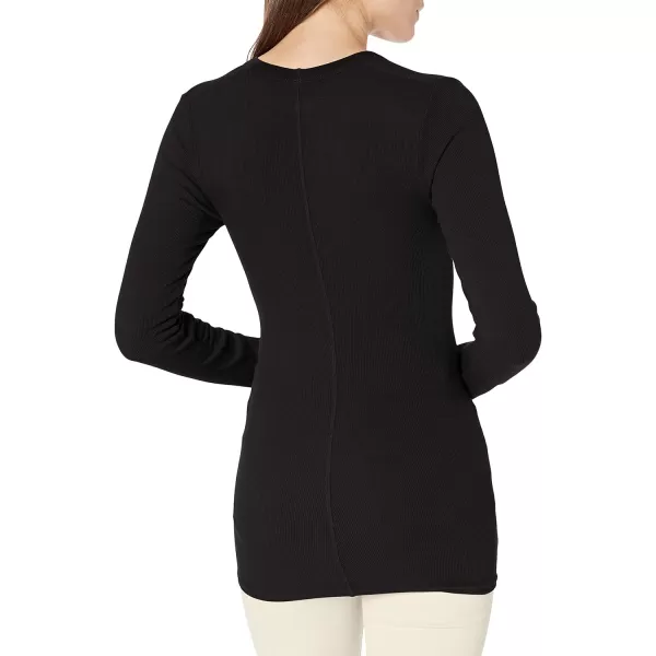 Enza Costa Womens Stretch Silk Rib Fitted Long Sleeve UNeck TopBlack