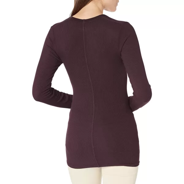 Enza Costa Womens Stretch Silk Rib Fitted Long Sleeve UNeck TopDark Plum