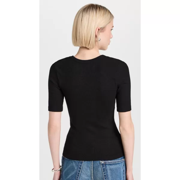 Enza Costa Womens Textured Rib Half Sleeve Scoop Neck TeeBlack