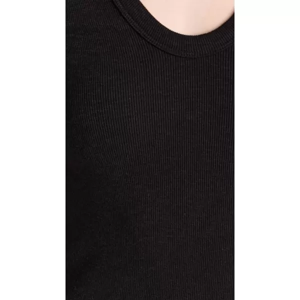 Enza Costa Womens Textured Rib Half Sleeve Scoop Neck TeeBlack