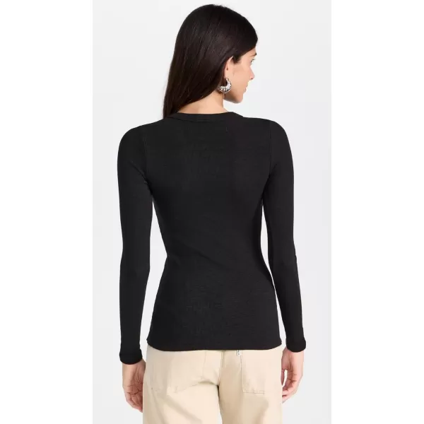 Enza Costa Womens Textured Rib Long Sleeve Crew TeeBlack