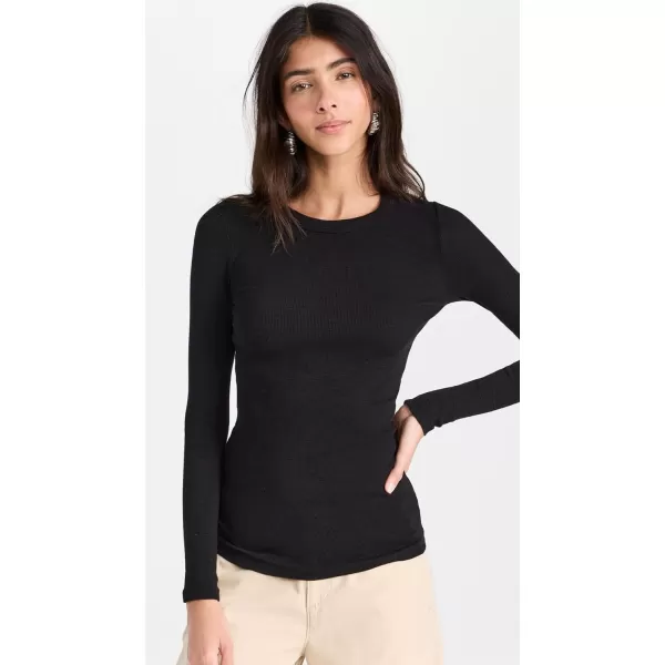 Enza Costa Womens Textured Rib Long Sleeve Crew TeeBlack