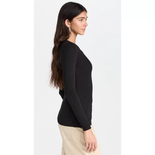 Enza Costa Womens Textured Rib Long Sleeve Crew TeeBlack