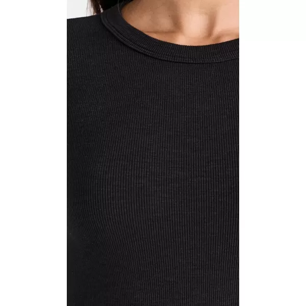 Enza Costa Womens Textured Rib Long Sleeve Crew TeeBlack