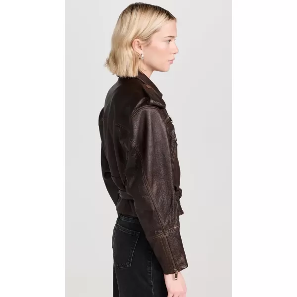 FRAME Womens Strong Shoulder Leather Moto JacketChestnut