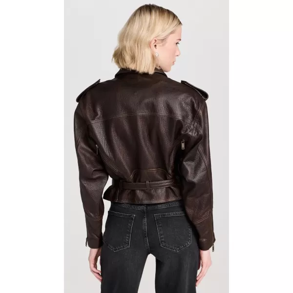 FRAME Womens Strong Shoulder Leather Moto JacketChestnut