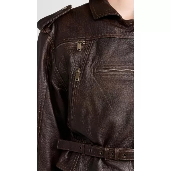 FRAME Womens Strong Shoulder Leather Moto JacketChestnut