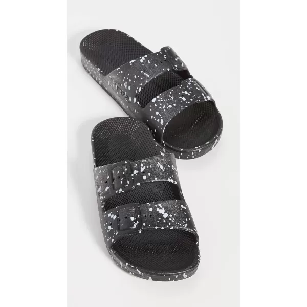 Freedom Moses Womens Moses Two Band SlidesBlack Splatter