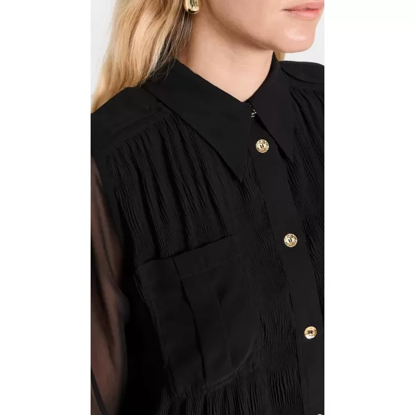 Ganni Womens Pleated Georgette Shirt DressBlack