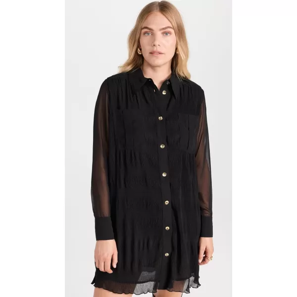 Ganni Womens Pleated Georgette Shirt DressBlack