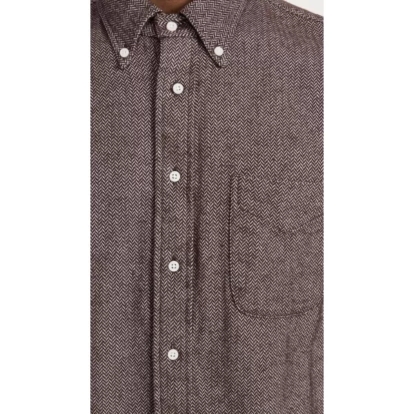 Gitman Vintage Mens Herringbone Cotton Flannel ShirtBrown