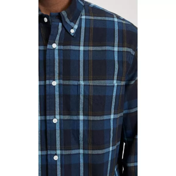 Gitman Vintage Mens Shaggy Check Cotton Button DownBlue