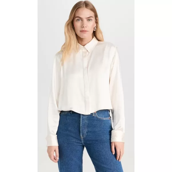 Good American Womens Cropped Satin ShirtIvory001