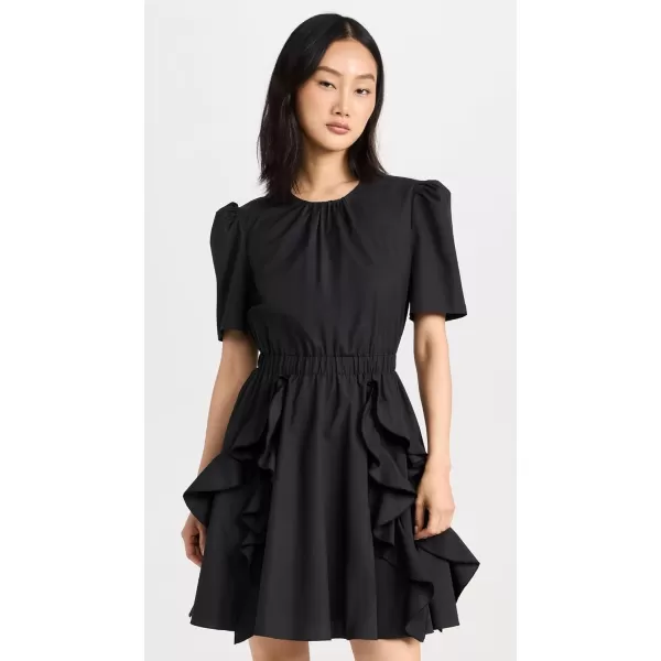 Jason Wu Womens Short Sleeve Cotton Crew Neck Dress with Ruffle SkirtBlack