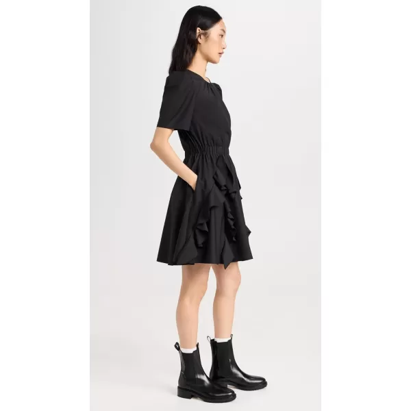 Jason Wu Womens Short Sleeve Cotton Crew Neck Dress with Ruffle SkirtBlack